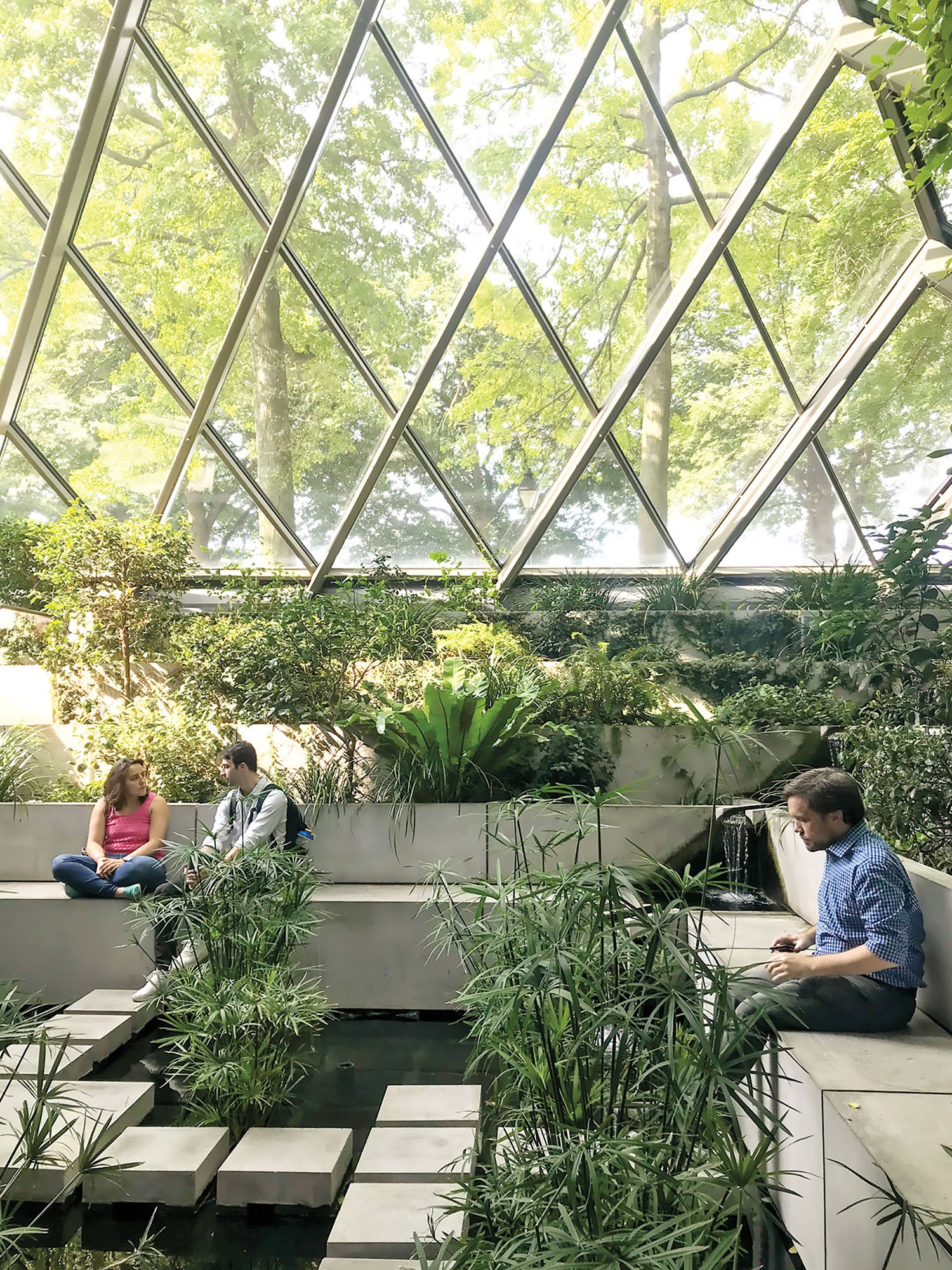 An interior photograph of the garden at the Harvard Business School Class of 1959 Chapel