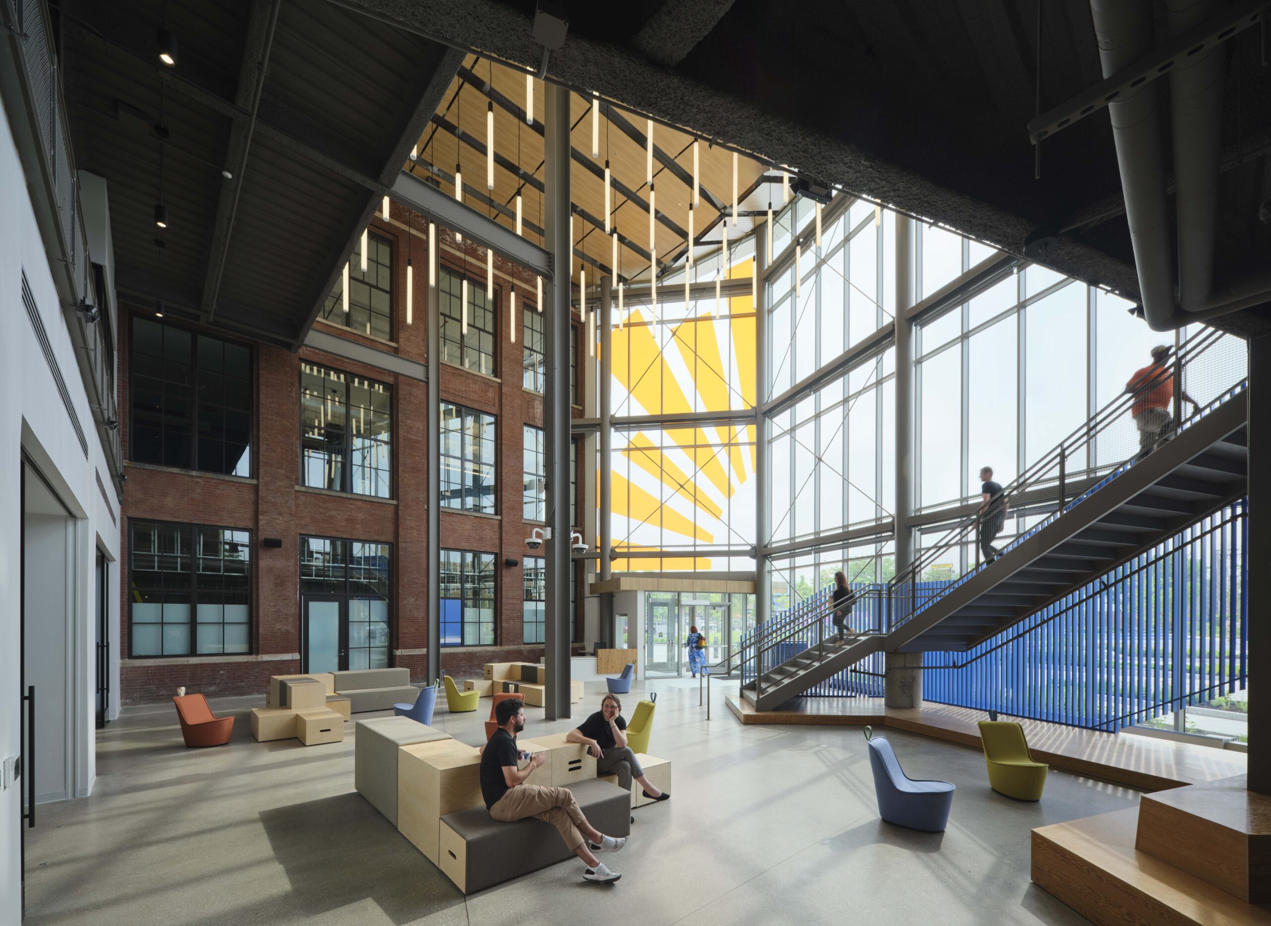 interior glass atrium of a former school building 