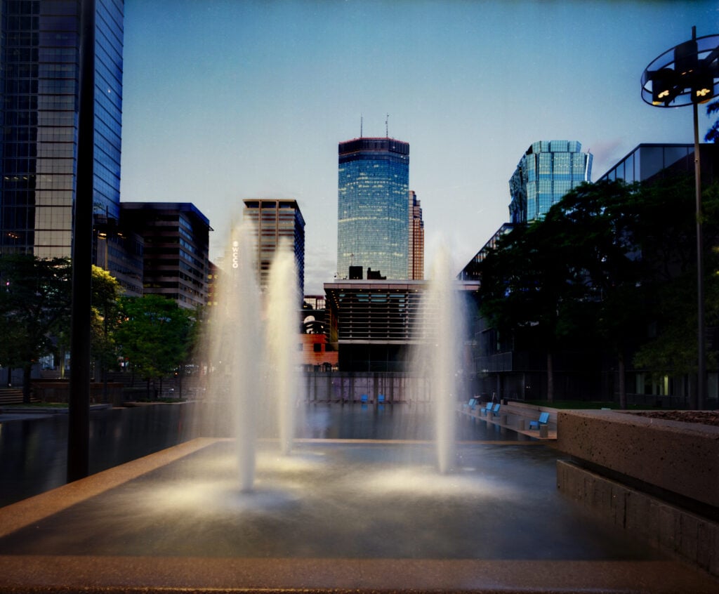 image of a concrete fountain and urban plaza in minneapolis